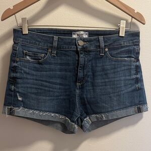 PAIGE Dark Blue Denim Frayed Hem Women's Shorts